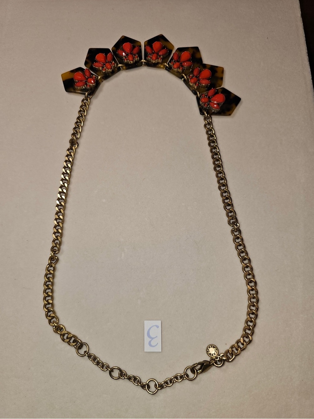 J. Crew Gold-Tone Necklace with Coral Flower and Tortoiseshell Accents